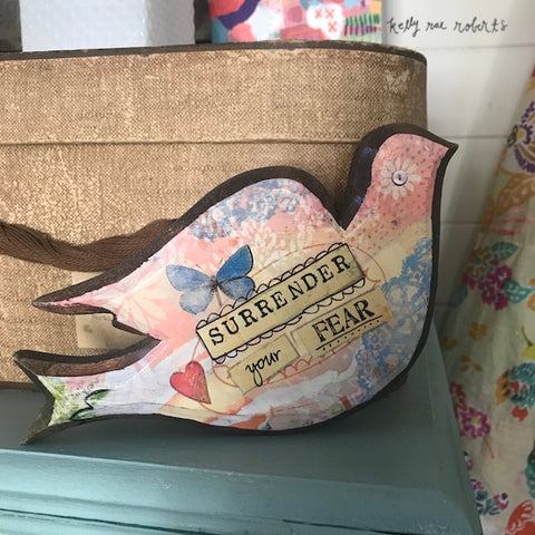 Kelly Rae Roberts Wood Carved Bird-Surrender